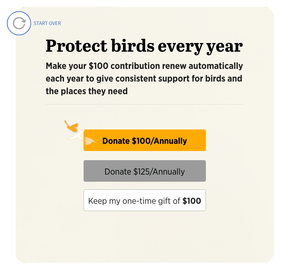 Follow-up form encouraging recurring upgrades and annual giving.